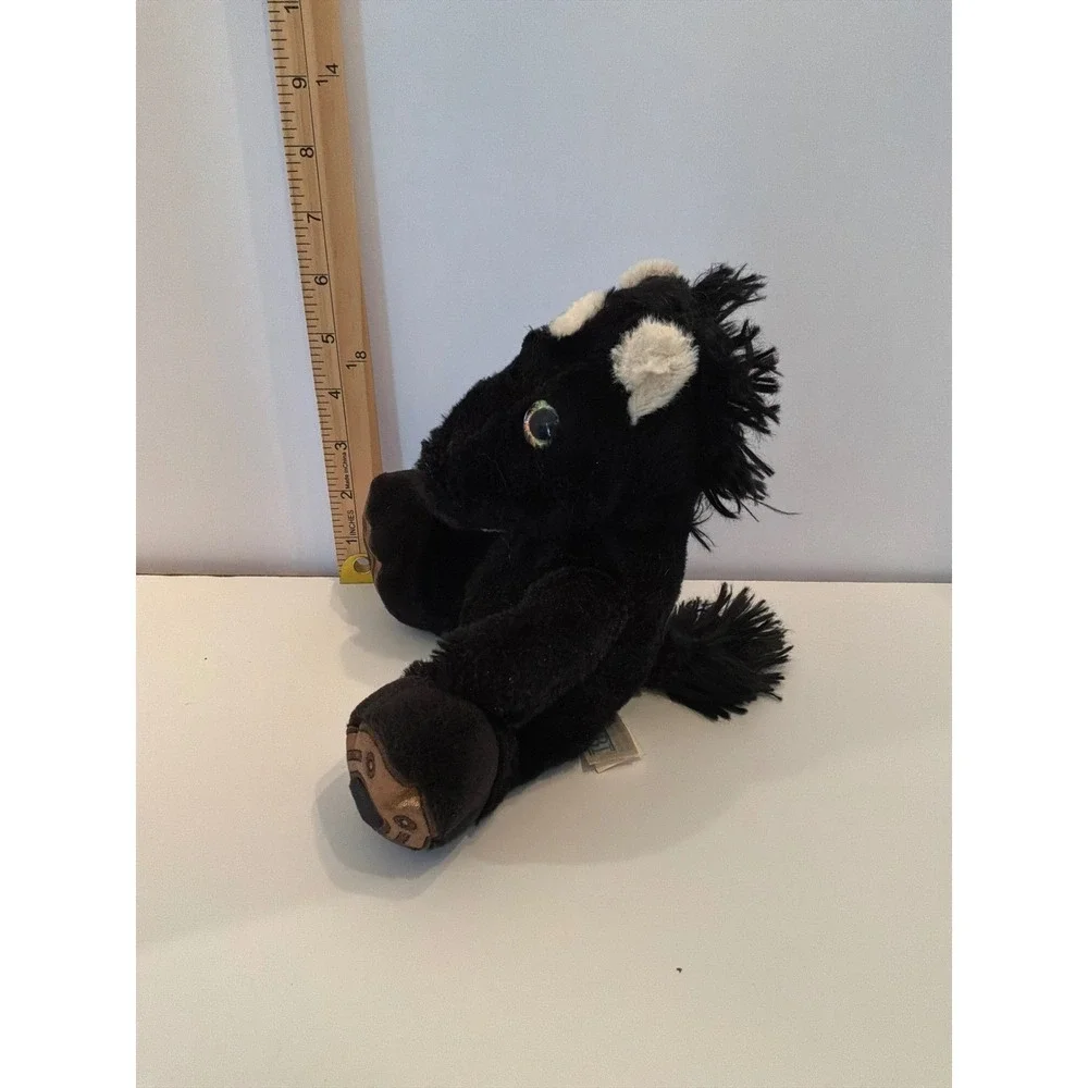 RBI Black Horse Plush Stuffed Animal White Spot Glitter Eyes 7.5 Inch‎